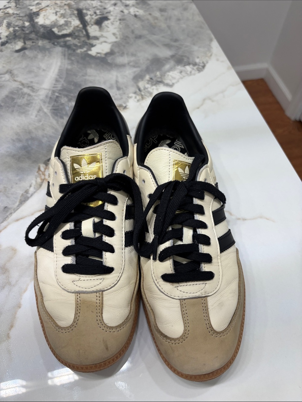 adidas woman samba  Cream, Black & Tan Retro Sneakers